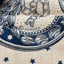 Load image into Gallery viewer, HERMES Carre Jean Grand Apara Bandana Size 140 Blue Petrol/Natural/BlackH244394S 02 Cashmere70% Silk30%