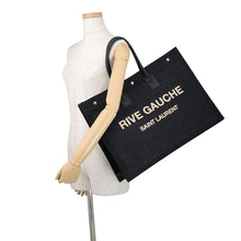 Load image into Gallery viewer, SAINT LAURENT PARIS Rive Gauche Tote Bag Black509415 Raffia Canvas Leather