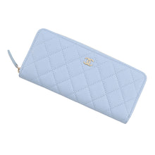 Load image into Gallery viewer, CHANEL Matelasse Round Zip Long Wallet Light BlueAP5181 Caviar Leather