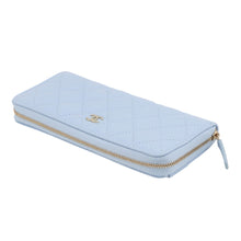 Load image into Gallery viewer, CHANEL Matelasse Round Zip Long Wallet Light BlueAP5181 Caviar Leather