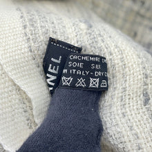 Load image into Gallery viewer, CHANEL CC Logo Tweed Stole Gray/White Cashmere61% Silk39%