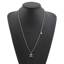 Load image into Gallery viewer, CHANEL CC Logo Pearl Necklace Champagne Gold Metal Rhinestone Faux Pearl