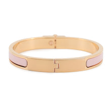 将图像加载到图库查看器中,HERMES Mini Clic Kelly Bracelet Size PM Rose Kander Gold Plated Enamel