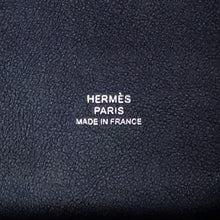 将图像加载到图库查看器中,HERMES Trek H Pouch Blue Nuit/Black Tattersall Canvas Swift Leather