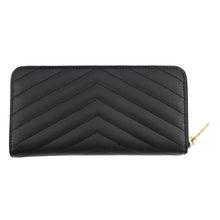Load image into Gallery viewer, SAINT LAURENT PARIS V Stitch Zip Around Long Wallet Black358094 Leather