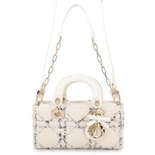 Load image into Gallery viewer, Dior Lady D-Joy Cannage 3-way Bag White/BlueM0668ODJW_M67I Cotton Boucle Leather Size Small