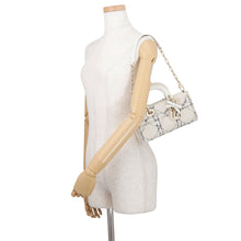 Load image into Gallery viewer, Dior Lady D-Joy Cannage 3-way Bag White/BlueM0668ODJW_M67I Cotton Boucle Leather Size Small