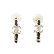 Load image into Gallery viewer, CHANEL CC Logo Leather Hoop EarringsABG355 Gold Plated Leather Rhinestone