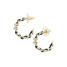 Load image into Gallery viewer, CHANEL CC Logo Leather Hoop EarringsABG355 Gold Plated Leather Rhinestone