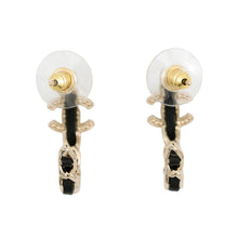 Load image into Gallery viewer, CHANEL CC Logo Leather Hoop EarringsABG355 Gold Plated Leather Rhinestone