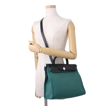 将图像加载到图库查看器中,HERMES Herbag zip Vert Veron/Black Toile Military Vache Hunter Leather Size PM