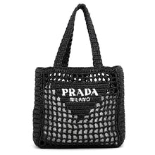 Load image into Gallery viewer, PRADA Crochet Tote Bag Black/White1BG444 Raffia Size Small