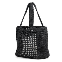 Load image into Gallery viewer, PRADA Crochet Tote Bag Black/White1BG444 Raffia Size Small