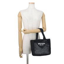 Load image into Gallery viewer, PRADA Crochet Tote Bag Black/White1BG444 Raffia Size Small