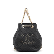 Load image into Gallery viewer, CHANEL Matelasse Coco Studded Drawstring Backpack Black Calf Leather