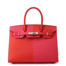 Load image into Gallery viewer, HERMES Birkin Sellier Casaque Rouge Coeur/Rose Extreme/Blue Zanzibar Epsom Size 30