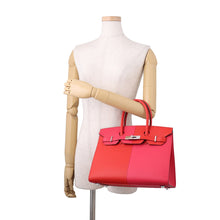 Load image into Gallery viewer, HERMES Birkin Sellier Casaque Rouge Coeur/Rose Extreme/Blue Zanzibar Epsom Size 30