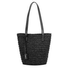将图像加载到图库查看器中,SAINT LAURENT PARIS Panier Basket Bag Black579518 Raffia Leather Size Small