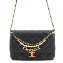 Load image into Gallery viewer, CHANEL Matelasse Pearl Logo Chain Shoulder Bag BlackAS5011-B17360-94305 Lambskin Rhinestone Faux Pearl