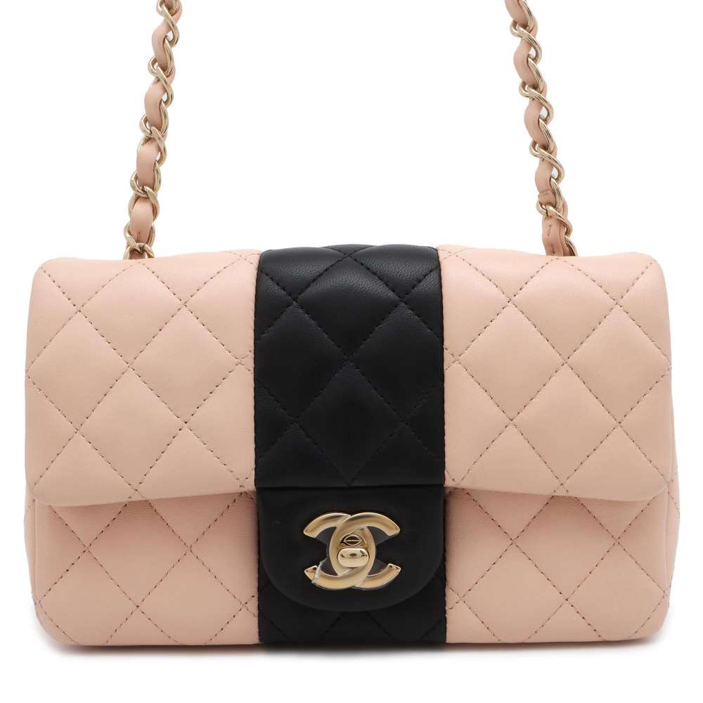 CHANEL Mini Matelasse Chain Shoulder Bag Pink Black A69900 Lambskin Si GALLERY RARE Global Online Store