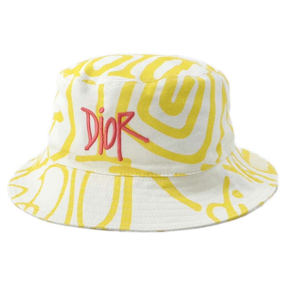 Dior Hat Shawn Stussy Collaboration Size L Yellow/White 033C906A4949 Cotton  100%