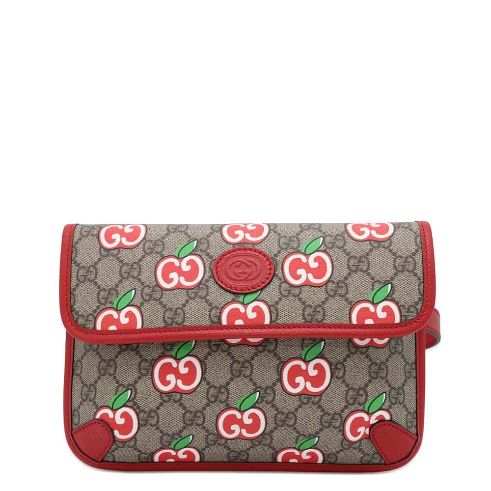 GUCCI Apple GG Supreme Repom Waist Bag Beige/Red 625233 PVC Leather