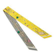 Load image into Gallery viewer, HERMES Twilly C'est La Fete Jaune Vif/Vert/Gray Silk