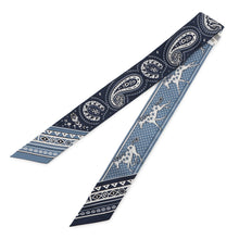 Load image into Gallery viewer, HERMES Twilly CHEVAL DE COEUR BANDA Breeze Jean / Blue Marine / WhiteH064259S 01 Silk100%