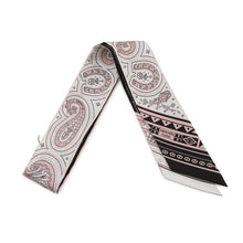 Load image into Gallery viewer, HERMES Twilly 《Cheval de Coeur Bandana》 Black/White/Vieux Rose Silk100%