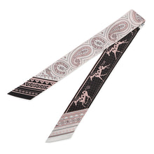 Load image into Gallery viewer, HERMES Twilly 《Cheval de Coeur Bandana》 Black/White/Vieux Rose Silk100%