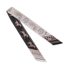 Load image into Gallery viewer, HERMES Twilly 《Cheval de Coeur Bandana》 Black/White/Vieux Rose Silk100%