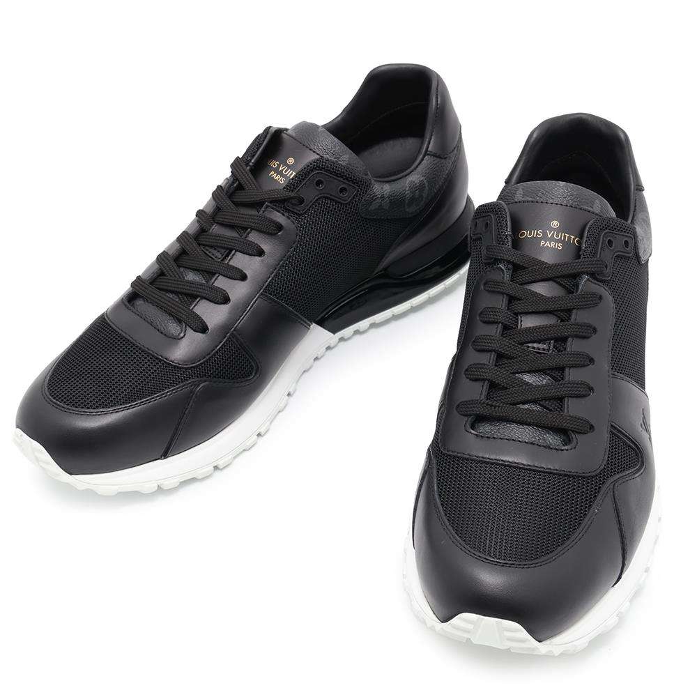 LOUIS VUITTON Run Away Line Sneakers Noir Monogram Eclipse Leather Mesh Rubber Size 9 1/2