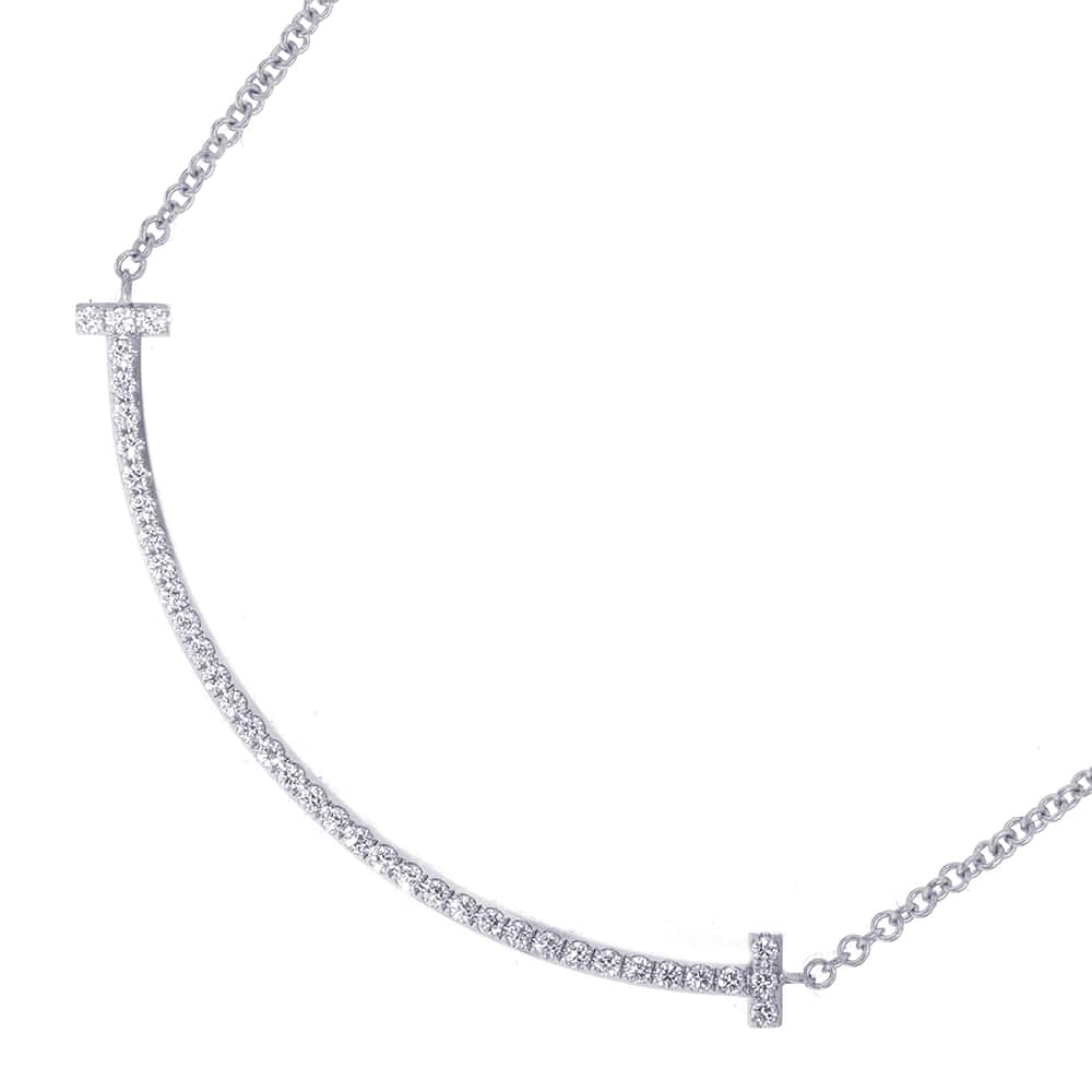 TIFFANY&Co. T Smile Pendant Necklace Size Small63058793 18K White Gold