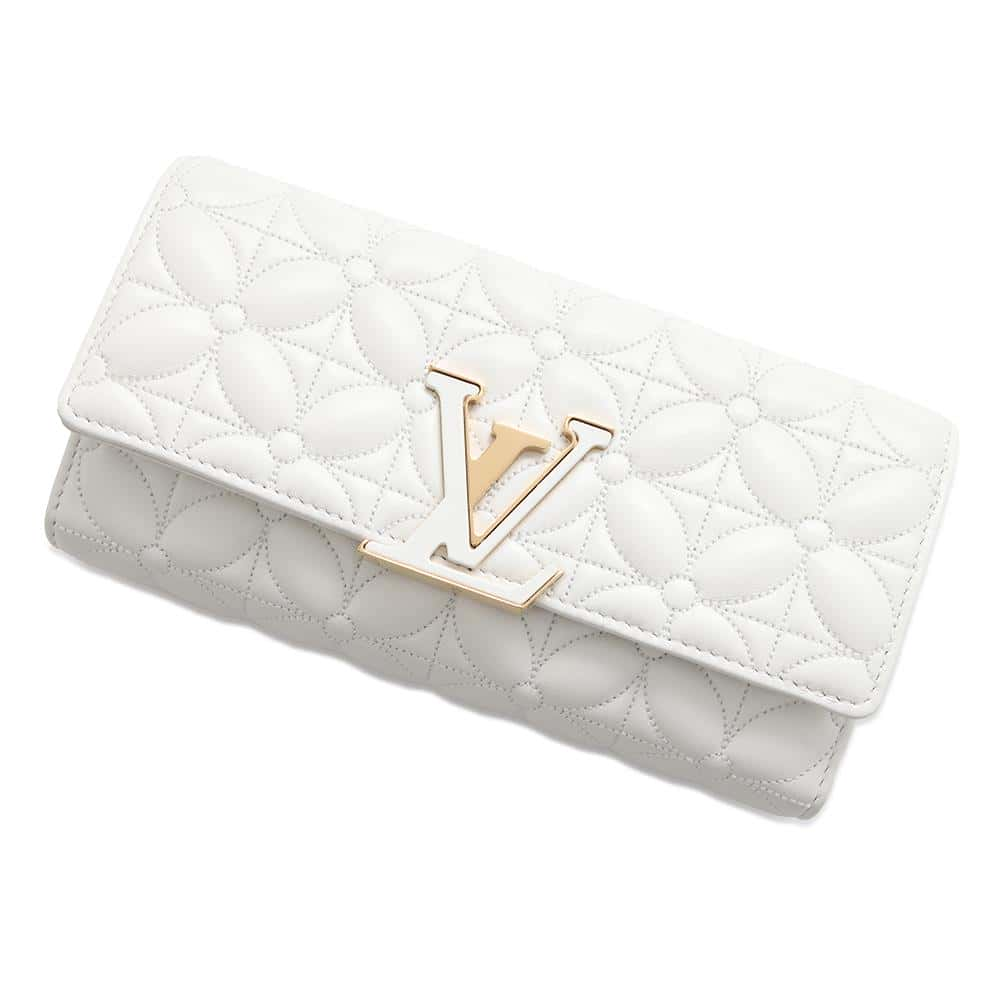 LOUIS VUITTON Portefeuille Capucine White M11417 Monogram・Flower/Lamb Leather