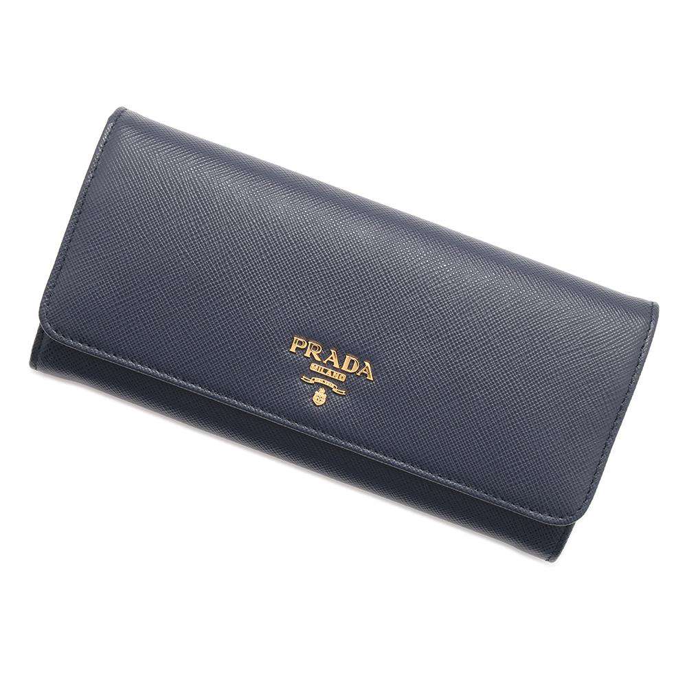 PRADA Saffiano Leather Long Wallet Navy1MH132 Leather