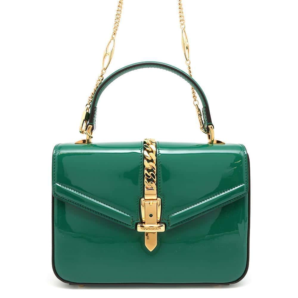 GUCCI 1969 Sylvie Green589479 Patent Leather