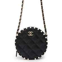 Load image into Gallery viewer, CHANEL Pearl Round ChainShoulder Bag Black AP1050 Lambskin Faux Pearl
