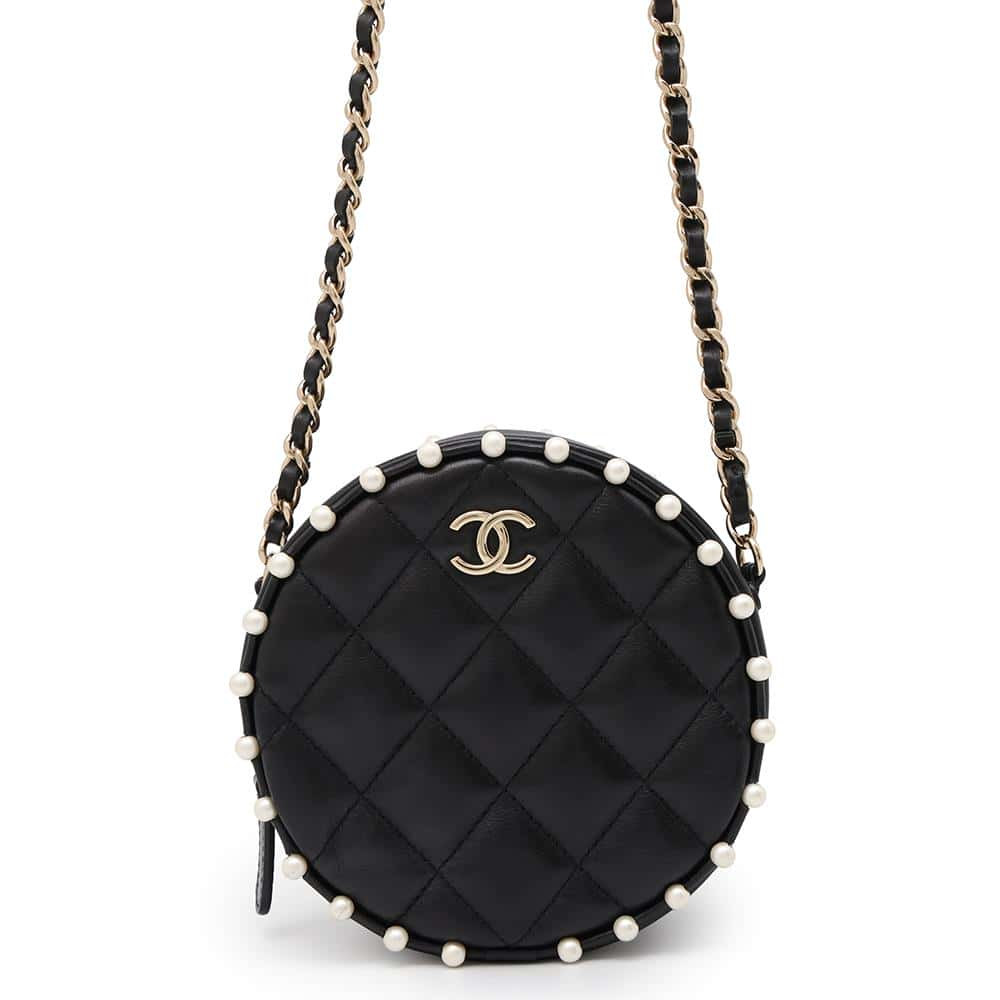 CHANEL Pearl Round ChainShoulder Bag Black AP1050 Lambskin Faux Pearl