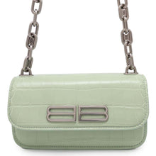 将图像加载到图库查看器中，BALENCIAGA Logo Shoulder Bag Light Green679863 Embossed Leather
