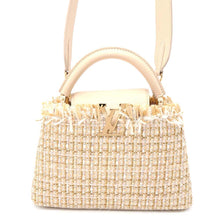 Load image into Gallery viewer, LOUIS VUITTON Capucines BeigeM22181 Tweed Raffia Cotton Ribbon Lurex Yarn Size BB
