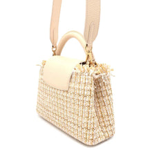 Load image into Gallery viewer, LOUIS VUITTON Capucines BeigeM22181 Tweed Raffia Cotton Ribbon Lurex Yarn Size BB
