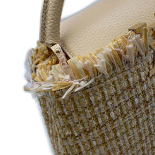 Load image into Gallery viewer, LOUIS VUITTON Capucines BeigeM22181 Tweed Raffia Cotton Ribbon Lurex Yarn Size BB
