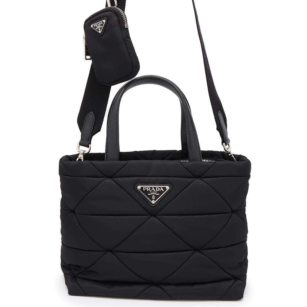 PRADA Padded 2way Tote Bag Black 1BG373 Nylon Leather Size Mini