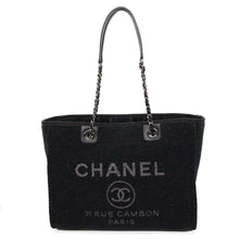 Load image into Gallery viewer, CHANEL Deauville ChainTote Bag Black Tweed Leather Size MM
