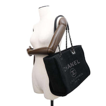 Load image into Gallery viewer, CHANEL Deauville ChainTote Bag Black Tweed Leather Size MM
