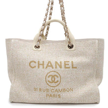 Load image into Gallery viewer, CHANEL Deauville 2WAYTote Bag Ivory/GoldA66941 Tweed Size GM
