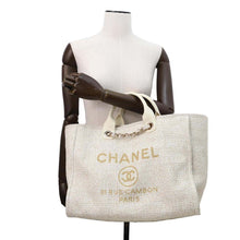 Load image into Gallery viewer, CHANEL Deauville 2WAYTote Bag Ivory/GoldA66941 Tweed Size GM
