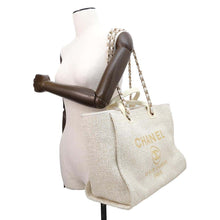 Load image into Gallery viewer, CHANEL Deauville 2WAYTote Bag Ivory/GoldA66941 Tweed Size GM
