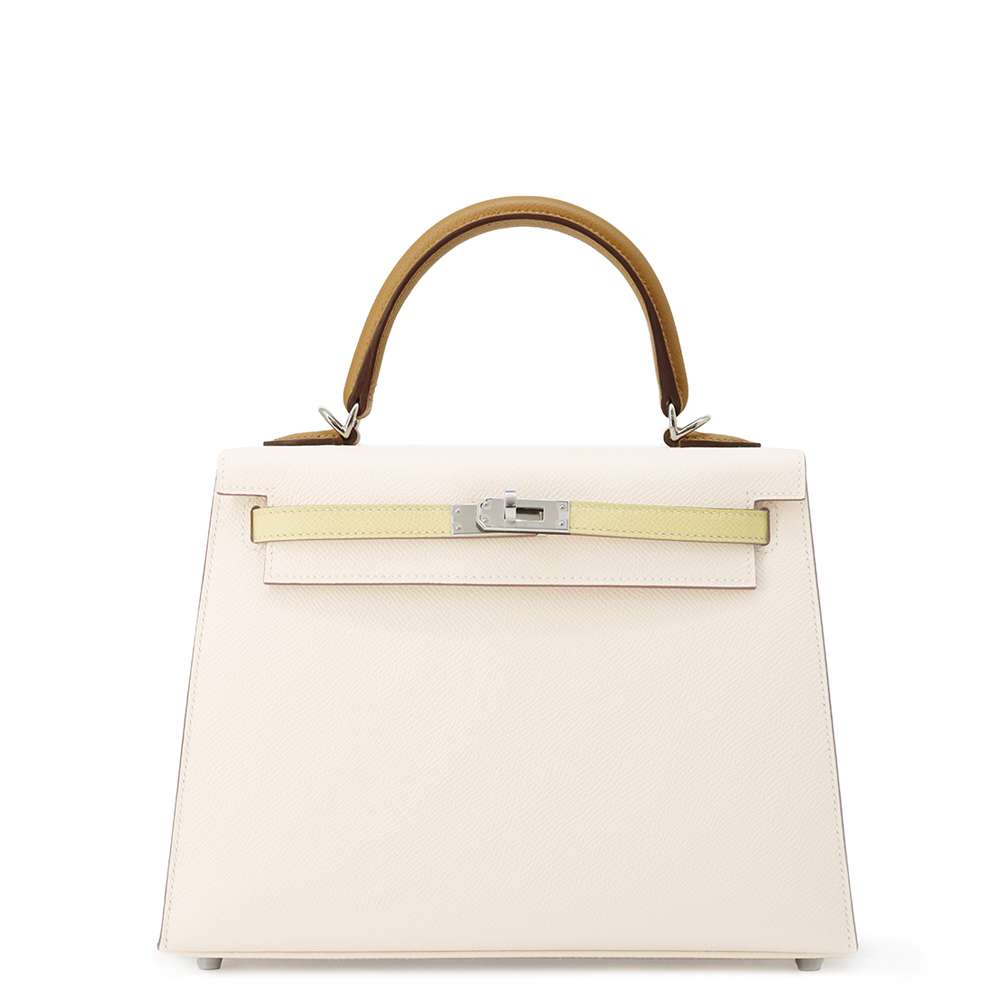 HERMES Kelly Sellier tricolor Nata/Sesame/Jaune Poussin Epsom Size 25