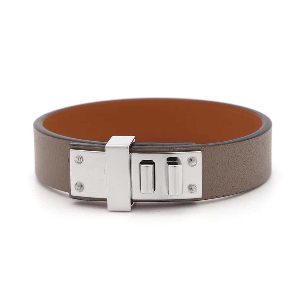 HERMES Mini Dog Single Tour Bracelet Size T2 Etoupe Swift Leather